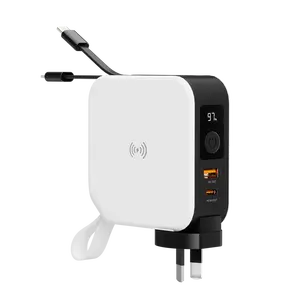 Kit de adaptador de viaje mundial, cargador inalámbrico con Cable incorporado, cargador 5 en 1 de 10000mAh, CA 10W, enchufe de pared US AU EU UK