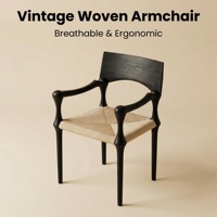 Fauteuil rétro tissé sur mesure avec structure en bois massif noir, assise beige pour espaces de loisirs de style américain