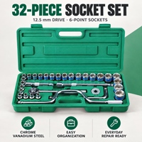 OEM ODM Jeu de clés à douille 32 pièces 12,5 mm à six pans, kit d'outils manuels à bord bleu avec poignée à cliquet pour l'assemblage en usine et en atelier