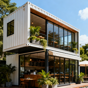 Un magasin <span class=keywords><strong>de</strong></span> conteneurs préfabriqué moderne doté <span class=keywords><strong>de</strong></span> grands présentoirs en verre et d'un design intérieur élégant ; un <span class=keywords><strong>café</strong></span> <span class=keywords><strong>de</strong></span> conteneurs <span class=keywords><strong>de</strong></span> vente au détail. - Product Image 3