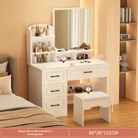 Coiffeuse intelligente avec miroir LED 3 couleurs, lumière blanc chaud, armoire de rangement à quatre tiroirs, petite table de maquillage, ensemble de meubles de maquillage