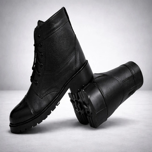 Bottes pour hommes, hauteur de la cheville, en cuir véritable noir, mode décontractée, à lacets, durables, chaussures de marche en plein air, semelle en caoutchouc antidérapante - Product Image 5
