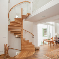 DAIYA – escalier en spirale en bois de teck avec balustrade en verre trempé, main courante en bois