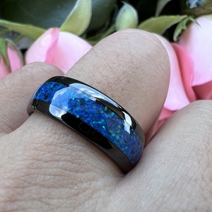 Anillo de Carburo de Tungsteno Negro con Incrustaciones de Ópalo Azul de 8 mm de Coolstyle Jewelry para Hombre y Mujer, Anillo de Compromiso y Boda de Moda, Ajuste Cómodo - Product Image 6