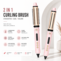 Cepillo de Aire Caliente 2 en 1 OEM ODM, Plancha y Rizador de Pelo, Fabricante, Logotipo Personalizado, Herramienta de Peinado Iónica Rosa
