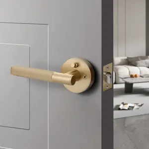 High-Quality Zinc Alloy Bathroom Privacy Keyless Lever Lock Door Handle In Brush Brass Gold Finish