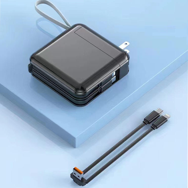 20000mAh Portable Power Bank with Built-in Cable and Foldable AC Wall Plug, Fast Charge Mobile Power Supply