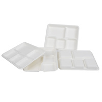 Boîte à lunch jetable biodégradable et compostable à 5 compartiments canne à sucre bagasse 21x26cm assiette à 5 compartiments