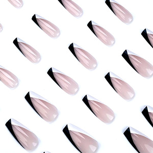 Uñ<span class=keywords><strong>as</strong></span> Postizas de Alta Gama, 30 Piezas, Diseño Delicado y Moderno, Doble <span class=keywords><strong>Diagonal</strong></span>, Color Blanco y Negro, Punta Francesa, Forma Ataúd Larga - Product Image 5