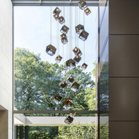 Lustre Cube en Cristal Doré de Luxe BGST Moderne à 18 Lumières, Modèle Designer Duplex en Verre pour Villa, Décoration de Salon, Luminaires Suspendus