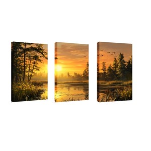 Collezione di <span class=keywords><strong>dipinti</strong></span> su tela con riflessi del lago al tramonto e alberi silenziosi, decorazioni artistiche ispirate alla natura per la casa - Product Image 5