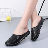 Nouvelles mules plates ajourées à bout ouvert pour femme, grande taille, en cuir véritable, tendance mode printemps-automne 2025