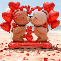 Ensemble de ballons en forme de cœur en feuille d'aluminium de 18 pouces avec motif d'ours amoureux de dessin animé, ballon à hélium pour la Saint-Valentin, anniversaire, mariage, décoration d'anniversaire