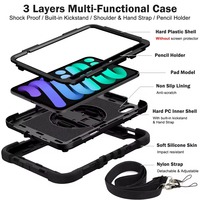Casing Tablet Anti Benturan Tugas Berat dengan Penyangga Putar 360 Derajat, Tali Pegangan, Tali Bahu, Pelindung Kokoh untuk iPad Mini 8 2026