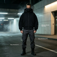 2026 Unisexe Veste à capuche zippée noire style cagoule, coupe ample streetwear, 100% Coton French Terry, Écologique