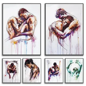 Impresión en Lienzo de Pareja Gay con Líneas Abstractas, Arte de Pared Clásico Pintado con Spray, Póster HD Vertical Rectangular para Decoración de Dormitorio, Habitación u Hogar - Product Image 2