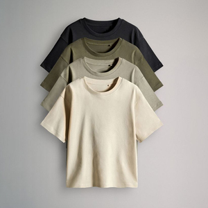 Camiseta de Punto de 220g para Hombre y Mujer, Diseño Personalizado con Logotipo Bordado e Impreso, Color Sólido Simple, Cuello No Transparente - Product Image 1