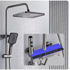 Ensemble <span class=keywords><strong>de</strong></span> <span class=keywords><strong>douche</strong></span> mural au design moderne apparent, finition noir mat, pour appartement, hôtel et villa, avec pommeau <span class=keywords><strong>de</strong></span> <span class=keywords><strong>douche</strong></span> pluie et <span class=keywords><strong>barre</strong></span> coulissante - Product Image 1