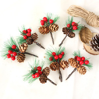 Ramas de Pino Navideñas Artificiales con Conos (Bayas Rojas, 2 Estilos: Normales/Con Efecto de Nieve) para Coronas y Árboles - Decoración Navideña Creativa DIY