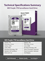 Disque dur de surveillance WD Purple 1TB-10TB 3,5'' SATA 64 Mo de cache CMR, enregistrement 24/7 pour système de sécurité CCTV DVR NVR
