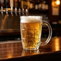 Offre Spéciale : Chope à Bière en Verre Gaufré à Motif Quadrillé avec Poignée, Verre Épais Transparent pour Bière, Jus, Eau et Boissons Glacées