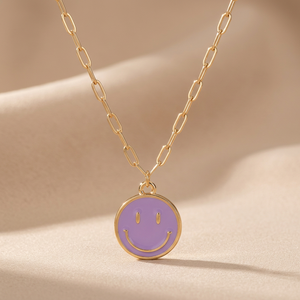 Nuevo Collar con Colgante de Cadena de Cuentas de Aleación de Zinc Chapado en Oro para Mujer, Diseño de Cara Sonriente, Estilo Académico Lindo, Regalo Diario - Product Image 3