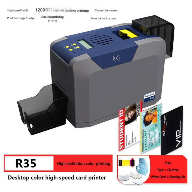 Prealway R35 Single Sided ID Card Printer PVC Plastic Smart RFID Device for Office Employee Membership Student ID Card Printing