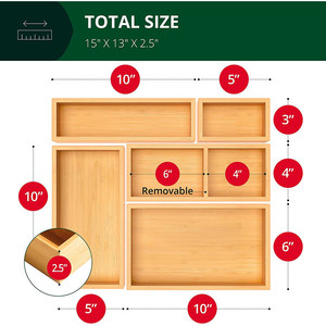 Bamboo <b>Drawer</b> Organizer Multi Compartment Rectangular Office <b>Storage</b> <b>Box</b> Freely Combinable Desktop Organizer - Product Image 5