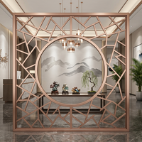 Paravent moderne en acier inoxydable, découpe laser, finition PVD or rose, décoration murale de luxe pour hôtel et villa