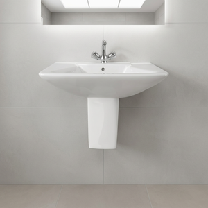 Modern Square Space Saving Ceramic Basin Wall Hung Half Pedestal Design for Hotel Bathrooms - Product Image 6