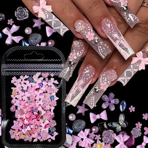 100PCS 3D Mixed Nail Decoração Barroco Coração Urso Bow Ribbon Nail Rhinestone Flor Borboleta Pérola Design Nail Charms Jóias - Product Image 1