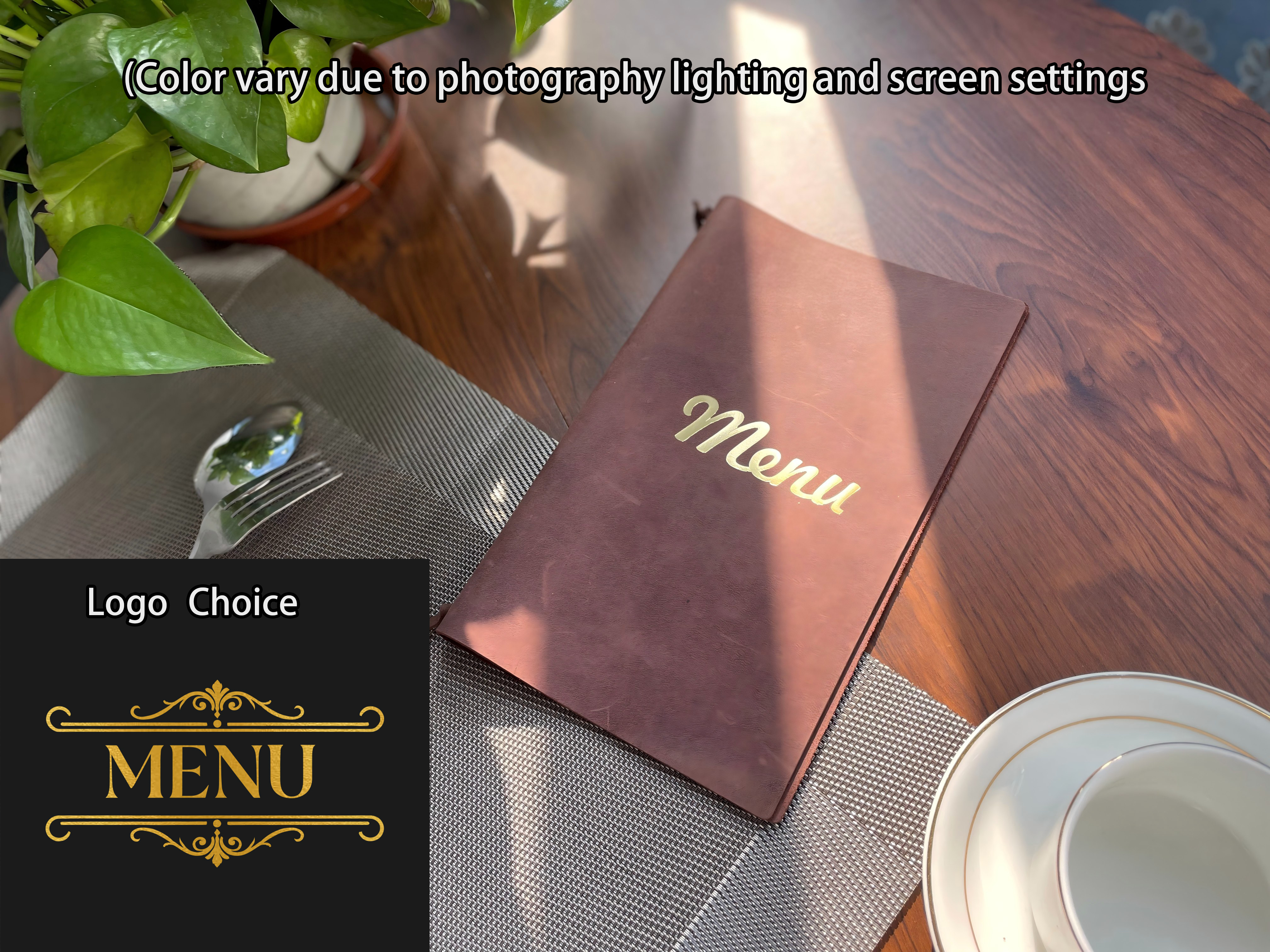 Logo del menu in pelle marrone 3