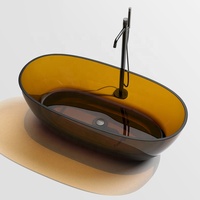 Baignoire moderne de luxe en résine transparente, baignoire autoportante en résine transparente, surface solide pour hôtel, intérieur avec robinet
