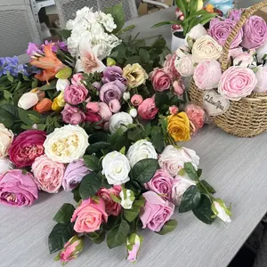 Centros de mesa de M-1 para el hogar, rosas artificiales de látex de alta calidad, de seda, Hortensia, lirio de tulipán, orquídea, tacto Real, a buen precio