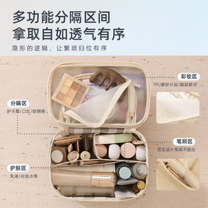 Large Capacity Mesh Cosmetic <b>Bag</b> With Compartmentalized Design For Travel Makeup Storage Off White Rectangle Toiletry <b>Bag</b> - Product Image 3