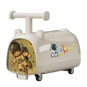 Porteur trotteur enfant en plastique, design dessin animé astronaute, quatre roues, avec éclairage coloré, siège silencieux inclus, jouet à pousser - Product Image 3