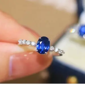 Sang Trọng Đá Quý Trang Sức Set 18K Vàng Tự Nhiên Kim Cương Nhẫn Phòng Thí Nghiệm-Grown Blue Sapphire Nhẫn Denier Đá Quý Engagement Ring Tùy Chỉnh