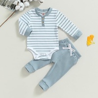 Setelan Baju & Celana Ribbed Mewah Guai untuk Bayi Perempuan dengan Lengan Panjang Henley untuk Pemakaian Sehari-hari & Bersantai