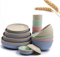 Ensemble de vaisselle de luxe écologique en fibre de bambou biodégradable, 12 pièces, comprenant assiettes, tasses et couverts