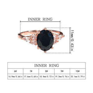 Elegante Anello con Pietra Nera Ovale Placcato in Oro Rosa con Zirconi Scintillanti Laterali per Donne Gioielli Raffinati - Product Image 6