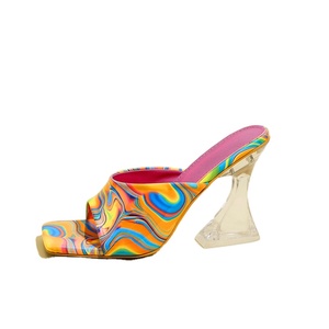 2025 Latest Abstract Popular Special-shaped High-heeled Sandals Colorful Fashionable square Toe Large Size High-heeled <b>slippers</b> - Product Image 6