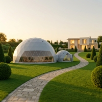 Dôme géodésique de glamping beige en PVC 850G, résistant au feu, pour manoir, villa, pelouse et cour privée en Europe