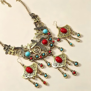 Conjunto de Collar <span class=keywords><strong>y</strong></span> Pendientes de Borlas Plateados en Aleación Estilo Bohemio Vintage para Mujer, Joyería Tribal para Bodas <span class=keywords><strong>y</strong></span> Fiestas - Product Image 6