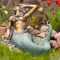 Statue de sirène en bronze coulé artisanal de grande taille avec base en marbre pour la décoration de jardin, fontaine, patio, résistante aux intempéries, lourde, pour extérieur