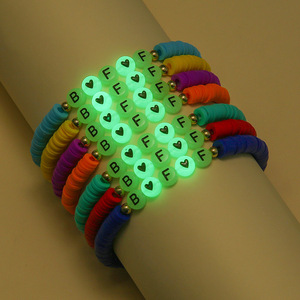 Fashion <b>Beaded</b> <b>Bracelet</b> Set Multicolor Letter Heart Glow In Dark For Women Gift Jewelry Yiwu Origin - Product Image 1