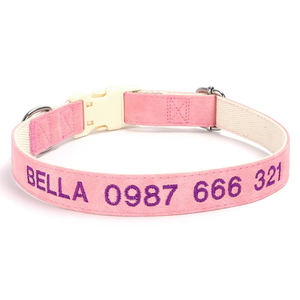Collare Personalizzato Cobello per Cani e Gatti, Ricamato in Pelle e Cotone, Motivo Solido, Imbottito con Strisce Riflettenti, Nastri Regolabili - Product Image 2