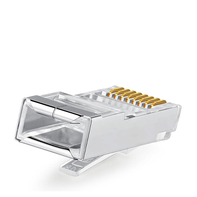 Gold Plated Cat6a 8P8C Stp  22awg  Pass Through Screened Connector  Rj45  Shielded Cat 6a Connector Modular  Plug