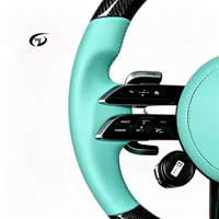 Volant de voiture personnalisé en fibre de carbone et cuir perforé bleu pour Mercedes W223 C300 W206 W205 W221 W212