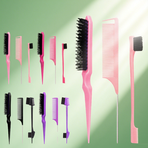 Groothandel op maat gemaakte logo 3-delige multicolor plastic haarborstel set met teasing borstel en staartkam voor salon gebruik, modieus - Product Image 1