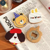 Nouveau dessin animé Animal en bois Sublimation magnétique Logo personnalisé rond bois décapsuleur bois personnalisé cuisine Bar réfrigérateur aimant
